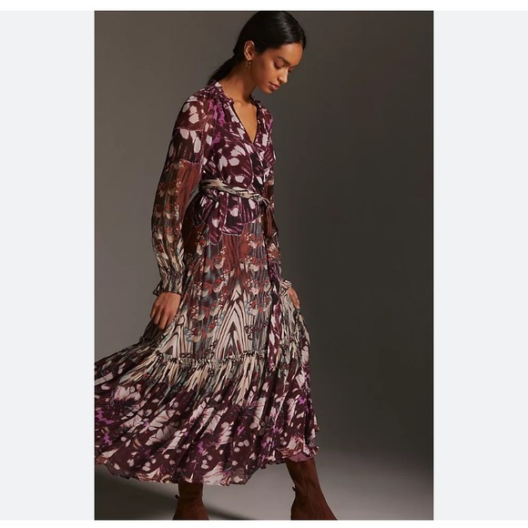Anthropologie Dresses & Skirts - NWT By Anthropologie Long-Sleeve Wrap Midi Dress XXS Petite
